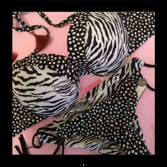 NWT VS 34DD BIKINI ZEBRA BLACK WHITE pebble dot - Picture 2 of 3
